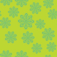 Endless Stylized flowers design on greenish background