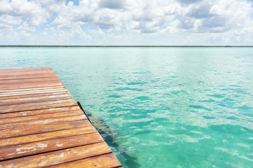 Wooden dock in lagoon