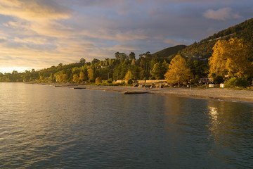 urban landscape of New Athos in Abkhazia at sunset