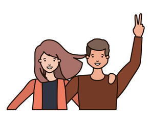 young couple with hands up avatar character