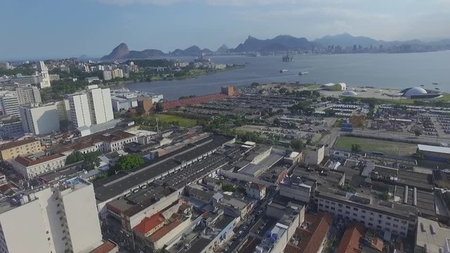 Aerial view off city for drone in Niteroi