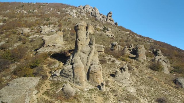 Amazing landscape of rock formation. Shot. Beautiful landscape of mountain rocks