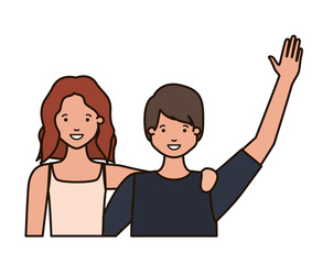young couple with hands up avatar character