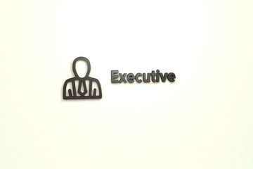Text Executive with brown 3D illustration and grey background