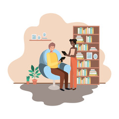 couple using tablet in the livingroom