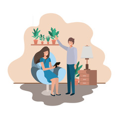 couple using tablet in the livingroom