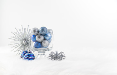 Christmas decorations in silver and blue