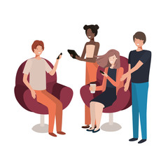 group of people using technology devices