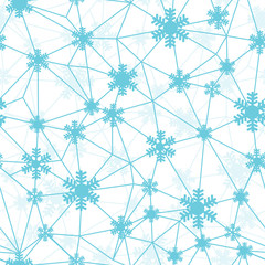 Blue Christmas snowflakes network seamless pattern. Great for winter holidays wallpaper, backgrounds, invitations, packaging design projects. Surface pattern design.