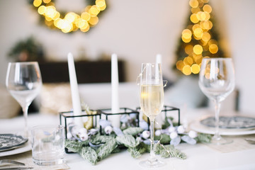 Serving a festive table. New year decorations. Christmas and  New Year concept