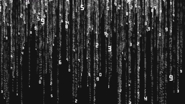 Binary rain, streams of white numbers, 4K abstract background, matrix effect. 
