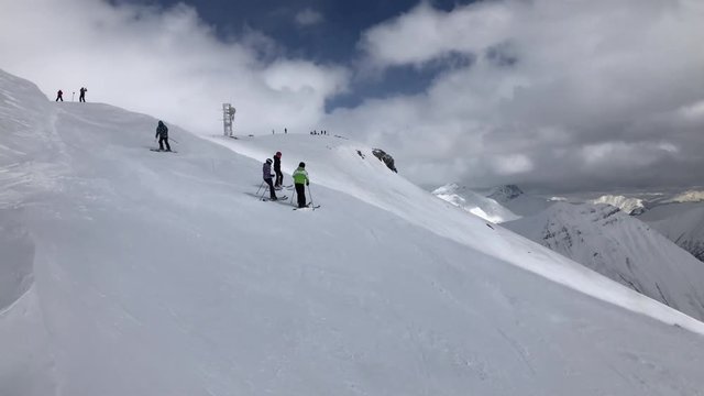 sunny day winter time gudauri ski resort black slope slow motion panorama 4k georgia
