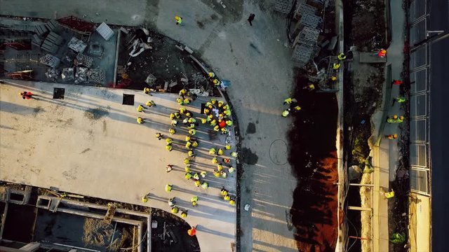 Aerial Top View Of Construction Workers Toolbox Meeting At The Morning2