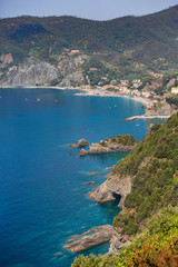 Fototapeta na wymiar Monterosso al Mare harbour as seen from the Cinque Terre trail