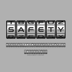 shinny metal spin combination lock dial with the word safety, 