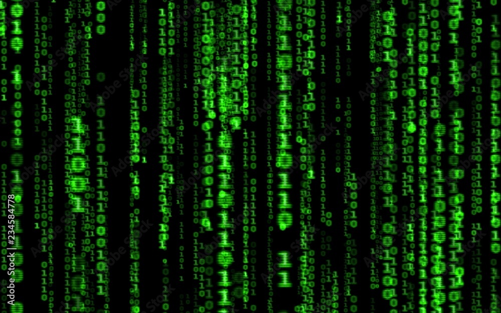 Wall mural background in a matrix style.binary computer code on black background.green digital code numbers in 