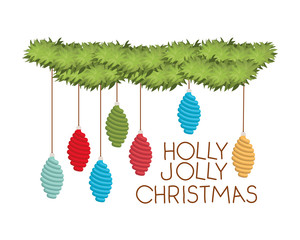 holly jolly merry christmas time and garland with christmas balls