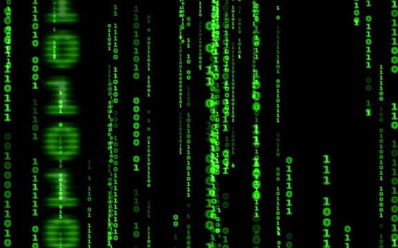 Background in a matrix style.Binary computer code on black background.Green digital code numbers in matrix style.Cyberpunk hacker abstraction backdrop.Random numbers falling on the black background.