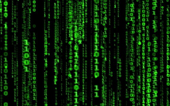 Background in a matrix style.Binary computer code on black background.Green digital code numbers in matrix style.Cyberpunk hacker abstraction backdrop.Random numbers falling on the black background.