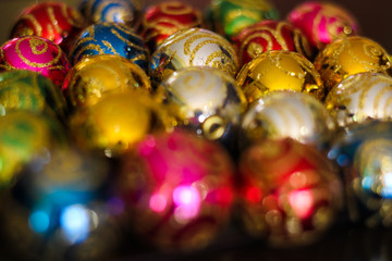 Colorful christmas balls with selective focus