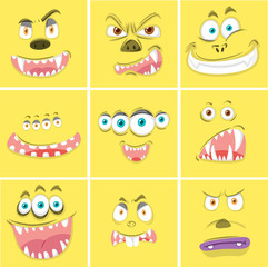 Set of yellow monster faces