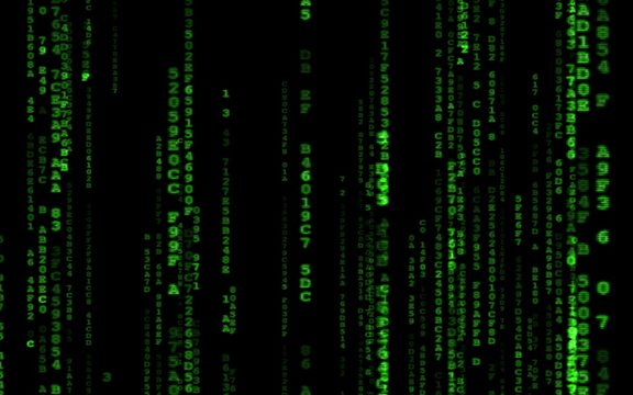 Background in a matrix style.Binary computer code on black background.Green digital code numbers in matrix style.Cyberpunk hacker abstraction backdrop.Random numbers falling on the black background.