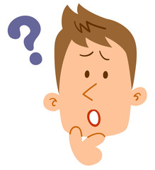 疑問を感じる若者　男性　顔　表情
