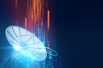 3d illustration of Satellite dish  on abstract technology background