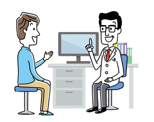 診察：男性医師と若い男性
