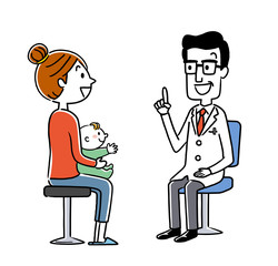 診察：男性医師と母親と赤ちゃん
