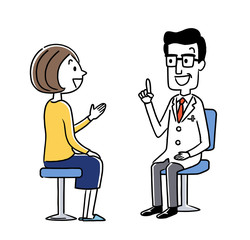 診察：男性医師と若い女性
