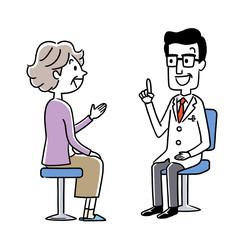 診察：男性医師とシニア女性
