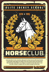 Horserace club horse, jockey school retro poster