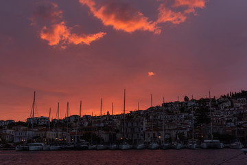Sunrise before storm on Poros Island, Greece
