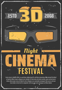 Cinema 3D movie night festival retro poster