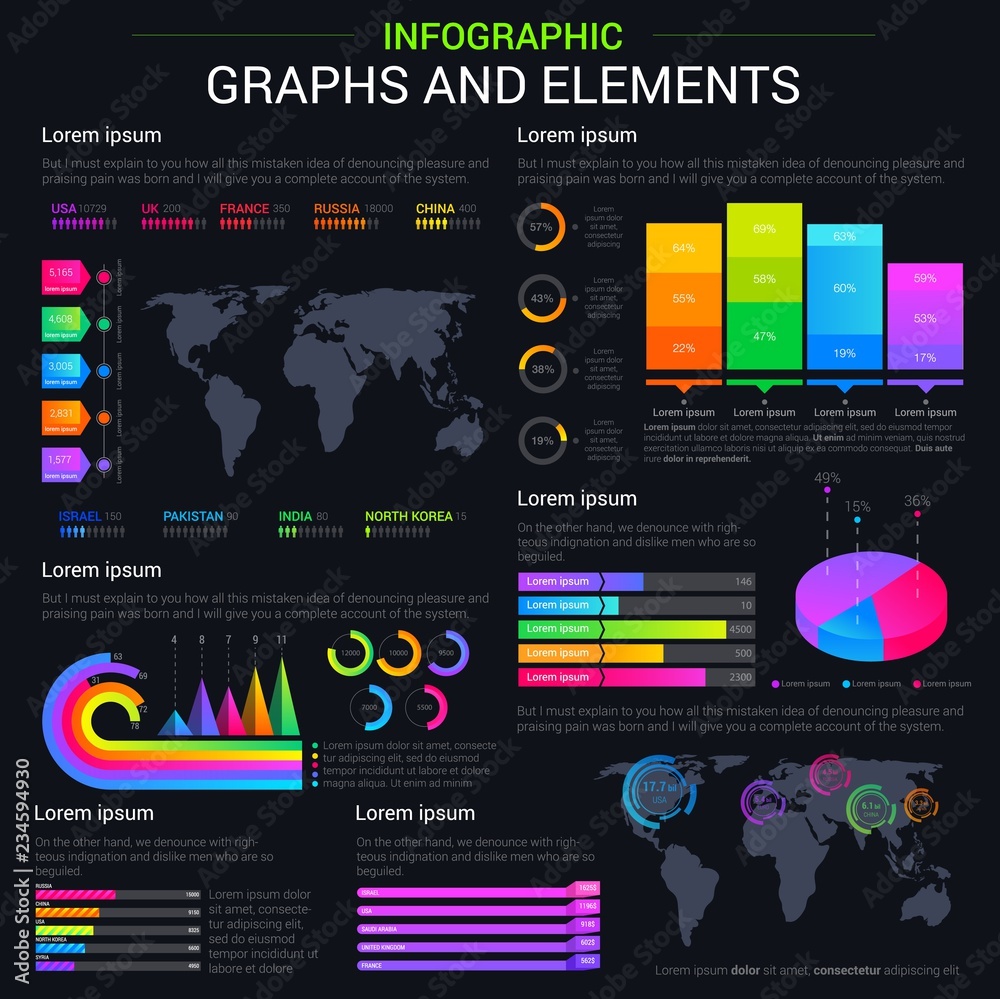 Poster infographic charts and graphs, vector elements