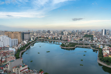 Obraz na płótnie Canvas Aerial skyline view of Hanoi. Hanoi cityscape at twilight at Thanh Cong lake, Ba Dinh district
