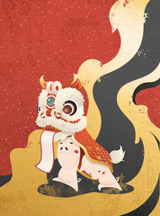 Cute piggy performing lion dance