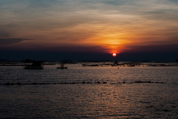 Beautiful Sunset Sunrise Sky over tropical sea landscape with copy space.