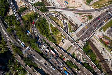 Traffic in cross harbor tunnel in Hong Kong