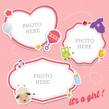 Baby photo frames with cute animals and baby equipments sticker