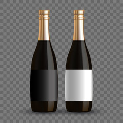 Vector dark bottle set template. Empty label for packaging design.
