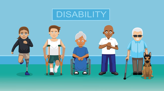 Disability People Cartoon Character Vector Illustration