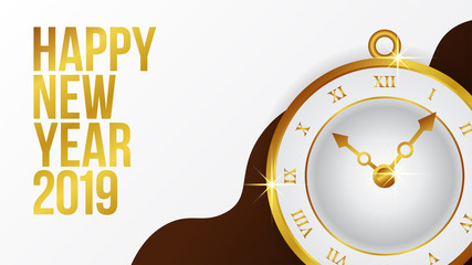 happy new year banner template with golden clock