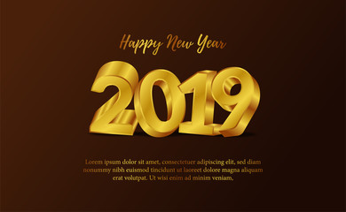 happy new year banner template with 3D gold number. vector illustration