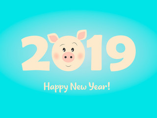 Greeting card for 2019. Happy New Year. Vector illustration.