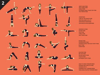 Manga Yoga Woman Poses Set Cartoon Vector Illustration 2