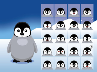 Fototapeta premium Baby Penguin Cartoon Emotion faces Vector Illustration