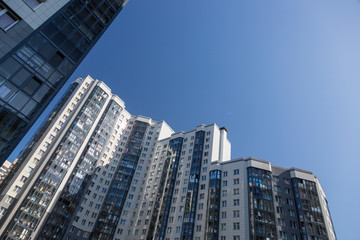 Naklejka premium Multi-storey buildings of the Swallow Nest residential complex in the Nevsky district of St. Petersburg