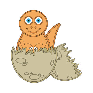 Cute dinosaur on an eggshell. Vector illustration design